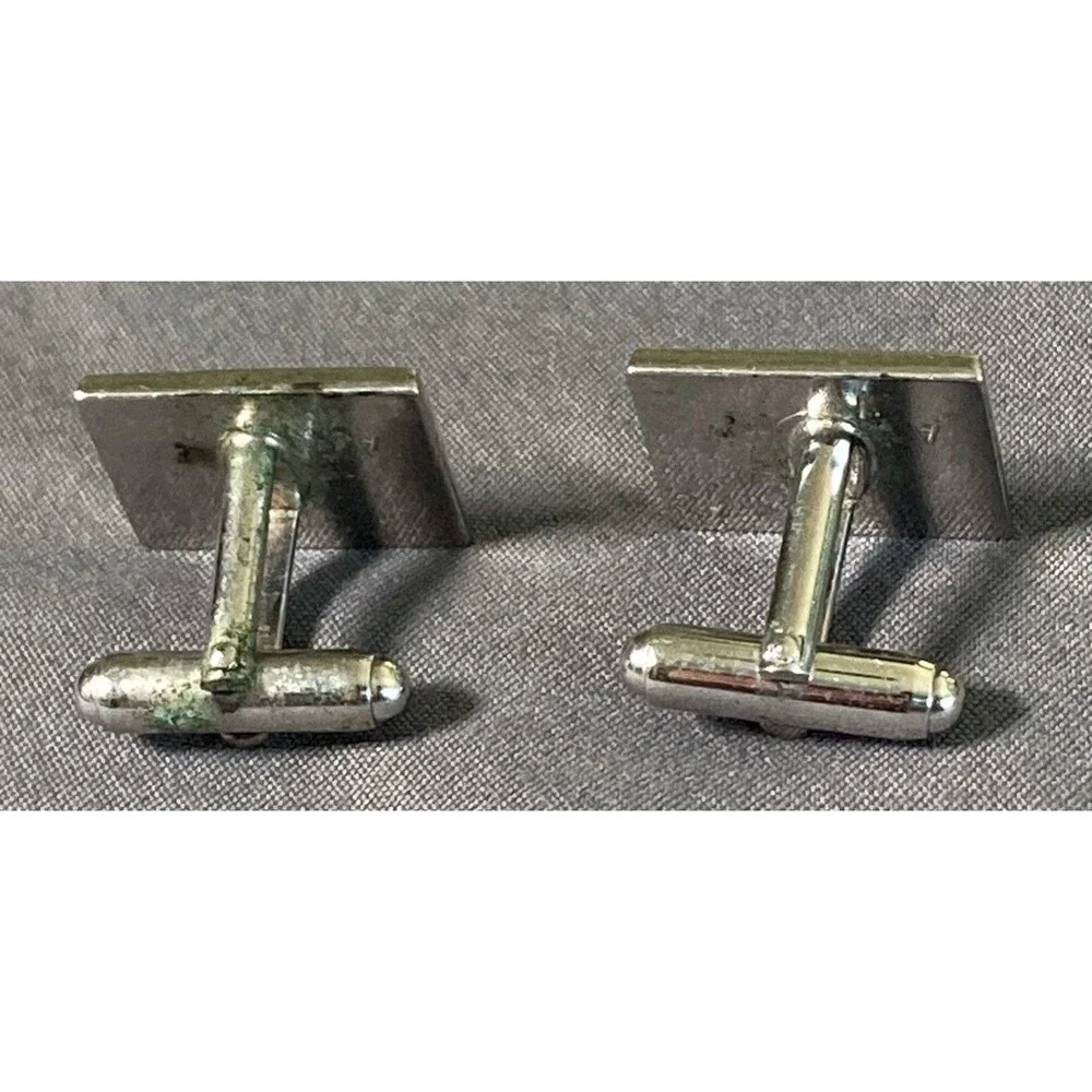 Cuff Links Silver Stamped Monogrammed “H” Vintage Mid-20th Century Design